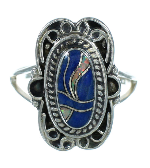 Lapis Opal Southwest Silver Ring Size 4-3/4 QX83292